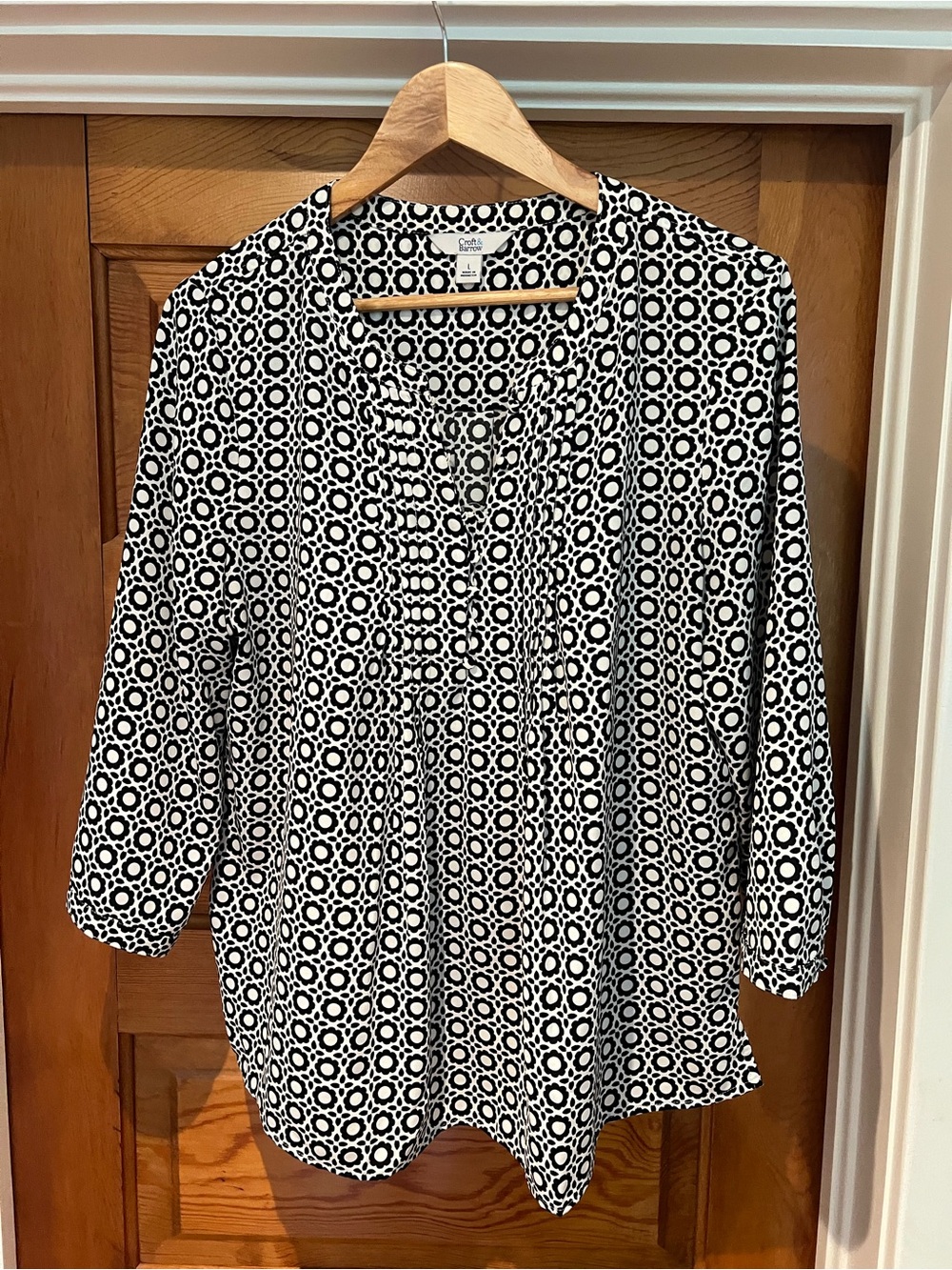 croft & barrow Black and White Floral Dot Blouse